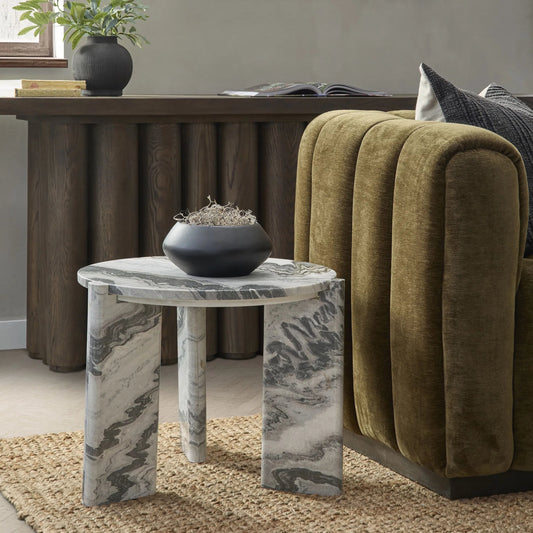 Zora End Table by Classic Home in gray. Made from marble in a modern style.