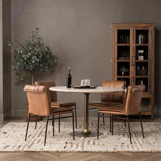 Malani Dining Table by Classic Home in tan, gold. Made from travertine, iron in a transitional style.