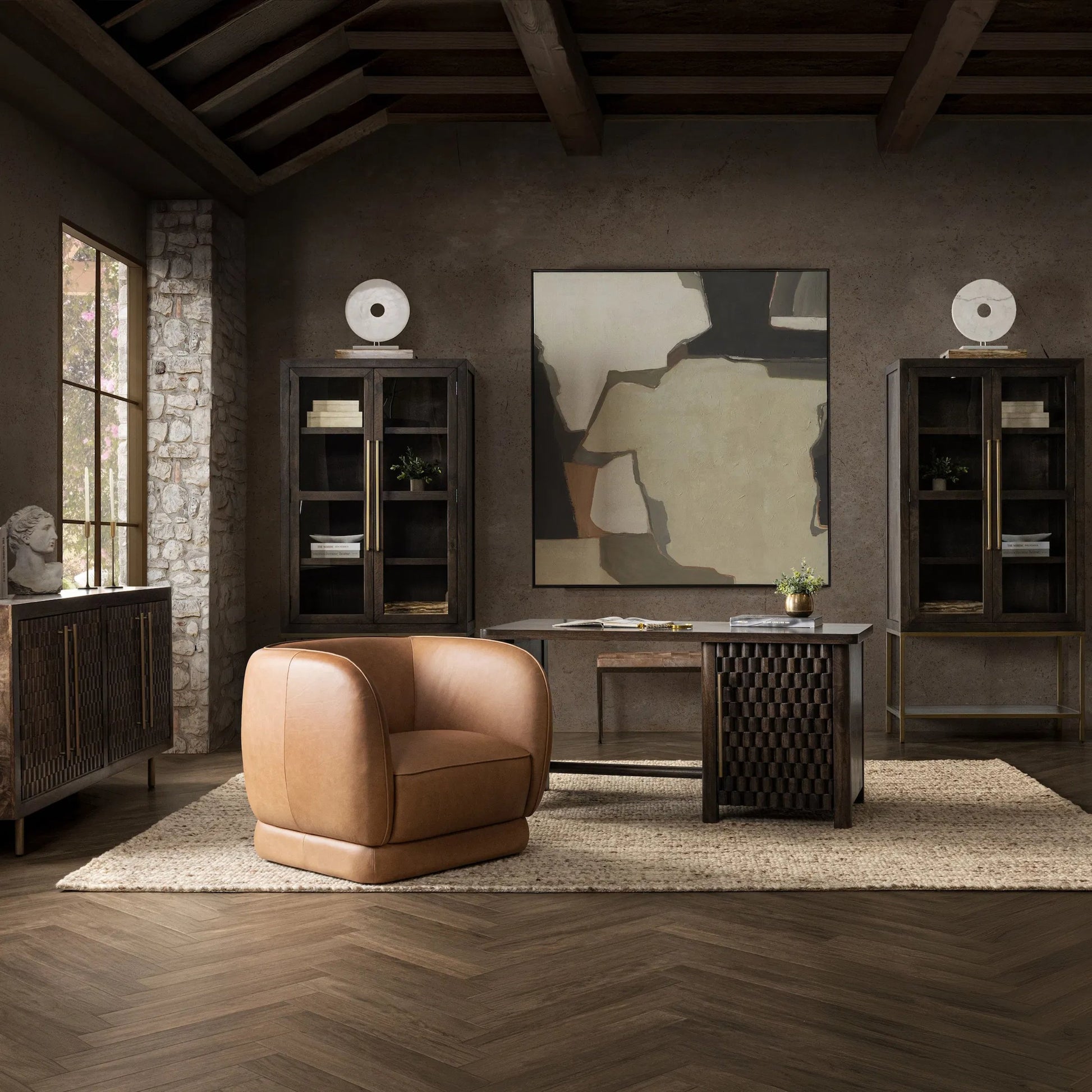 Norwood Desk by Classic Home in bark brown. Made from mango wood in a traditional style.