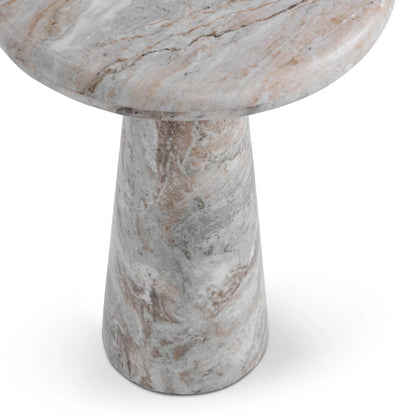 Huxley Round Accent Table by Classic Home in rusty gray. Made from marble in a unique style.
