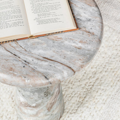 Huxley Round Accent Table by Classic Home in rusty gray. Made from marble in a unique style.