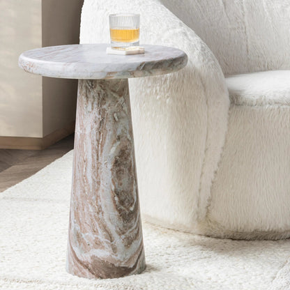 Huxley Round Accent Table by Classic Home in rusty gray. Made from marble in a unique style.