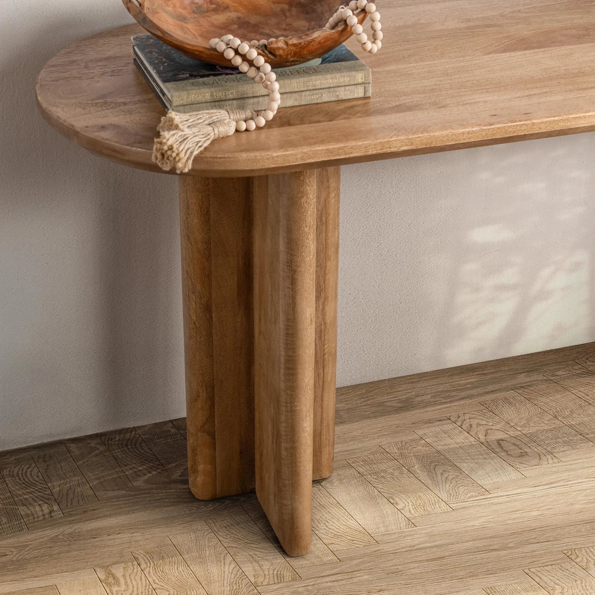 Montengo Solid Console Table by Classic Home in natural maple. Made from mango wood in a unique style.