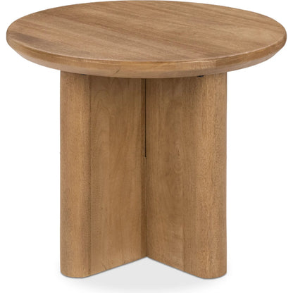 Montengo Solid Round End Table by Classic Home in natural maple. Made from mango wood in a unique style.
