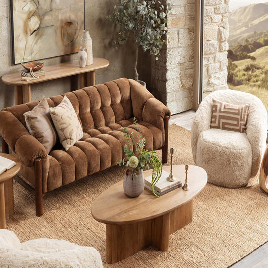 Montengo Solid Coffee Table by Classic Home in natural maple. Made from mango wood in a unique style.