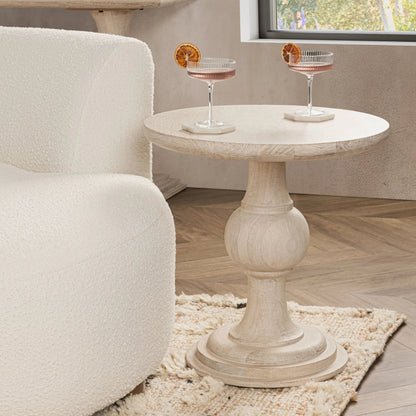 Hera End Table by Classic Home in creamwood. Made from mango wood in a unique style.