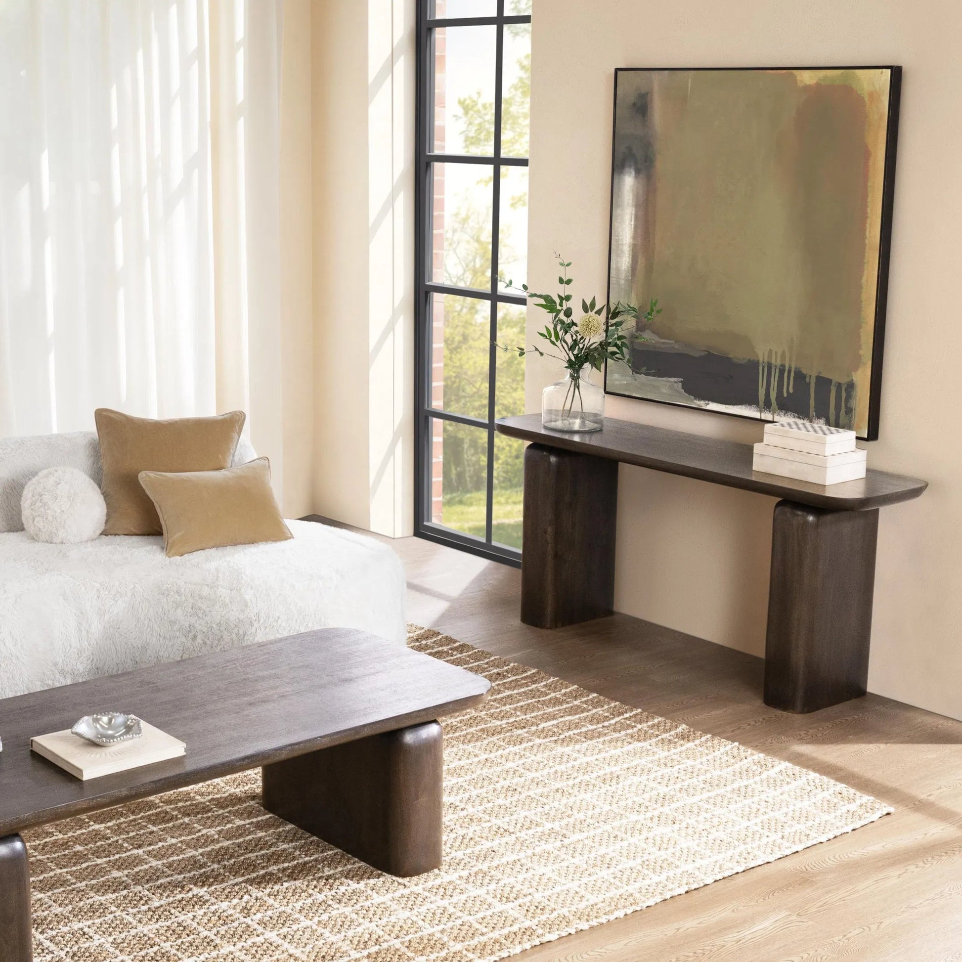 Chloe Console Table by Classic Home in truffle roast. Made from mango wood in a modern style.