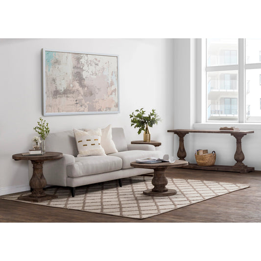 Carolina End Table by Kosas Home in rustic brown. Made from reclaimed pine wood in a cottage & farmhouse style.