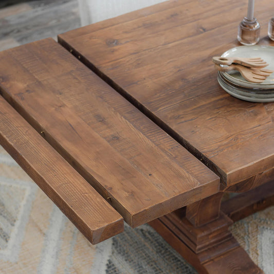 Alexander Extension Dining Table by Classic Home in natural distressed pine. Made from reclaimed pine in a cottage & farmhouse style.