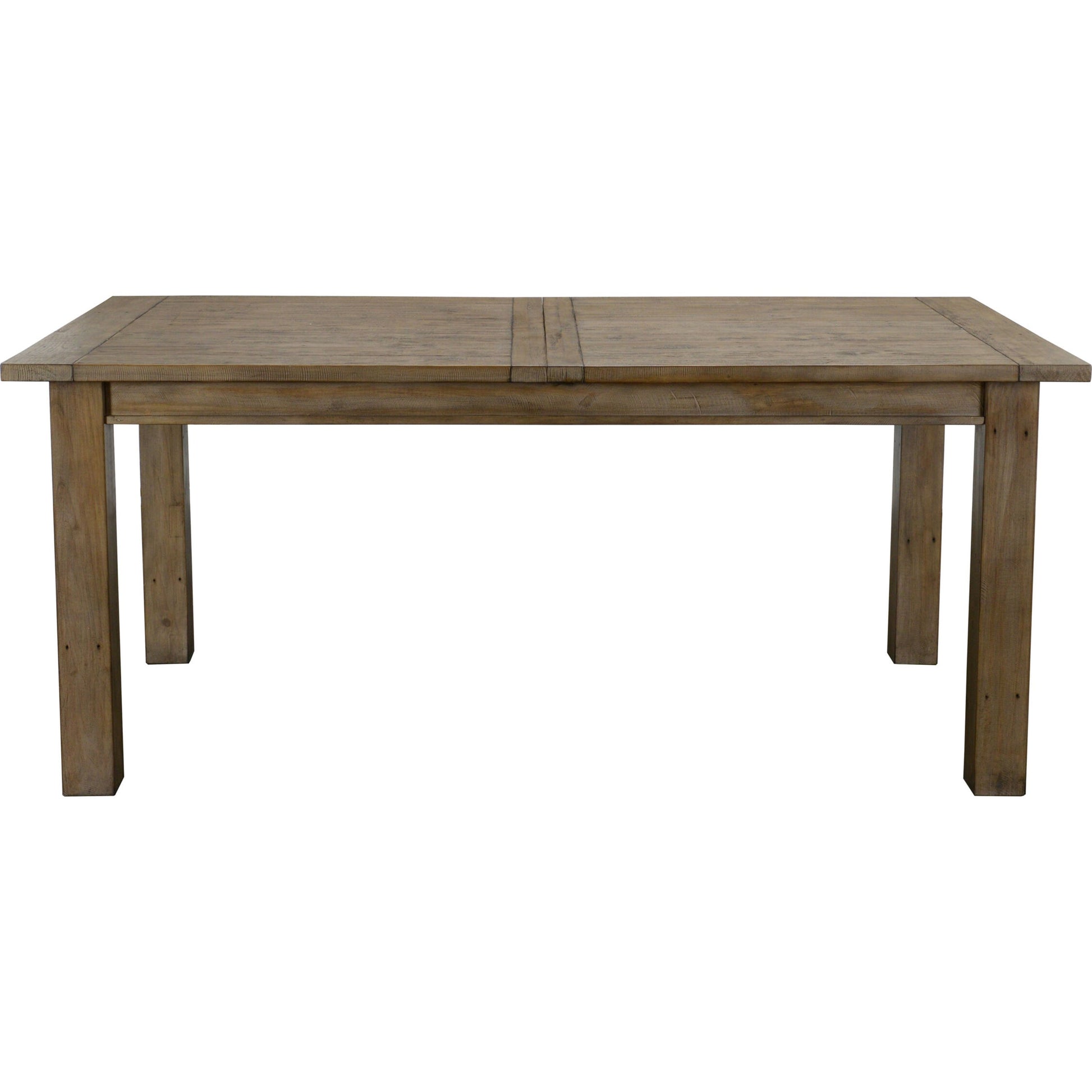 Driftwood Extension Dining Table by Kosas Home in desert gray. Made from reclaimed pine wood in a rustic style.