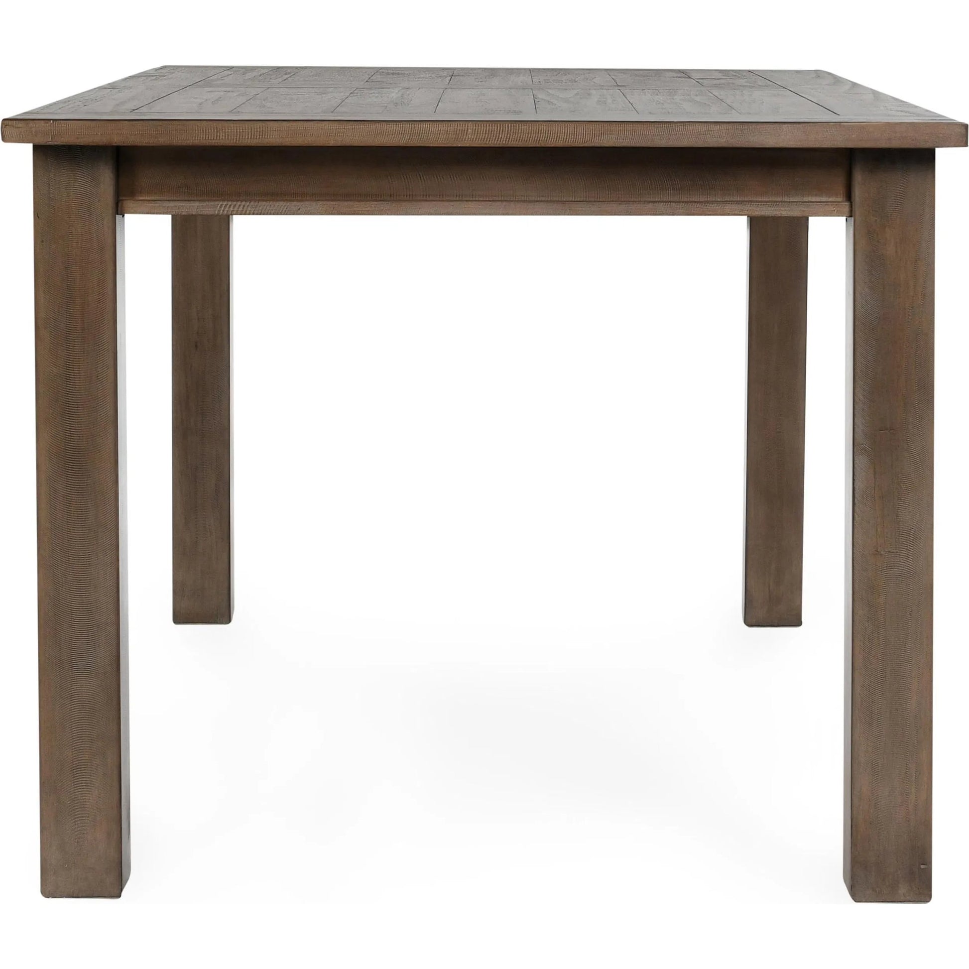 Driftwood Dining Table by Kosas Home in desert gray. Made from reclaimed pine wood in a rustic style.