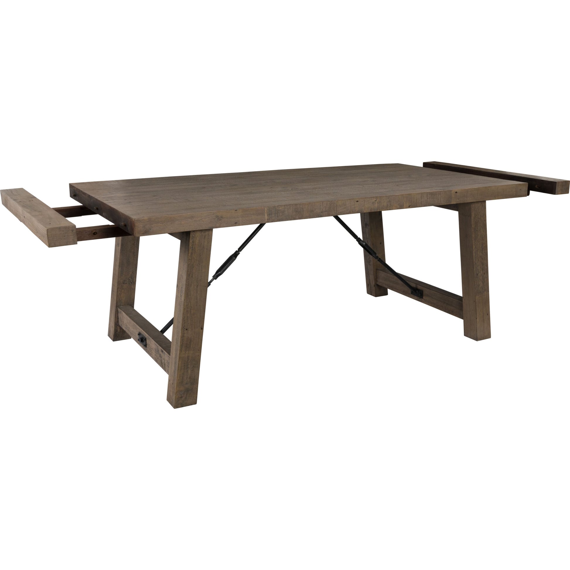 Tuscany Extension Dining Table by Kosas Home in desert gray. Made from reclaimed pine wood in a rustic style.
