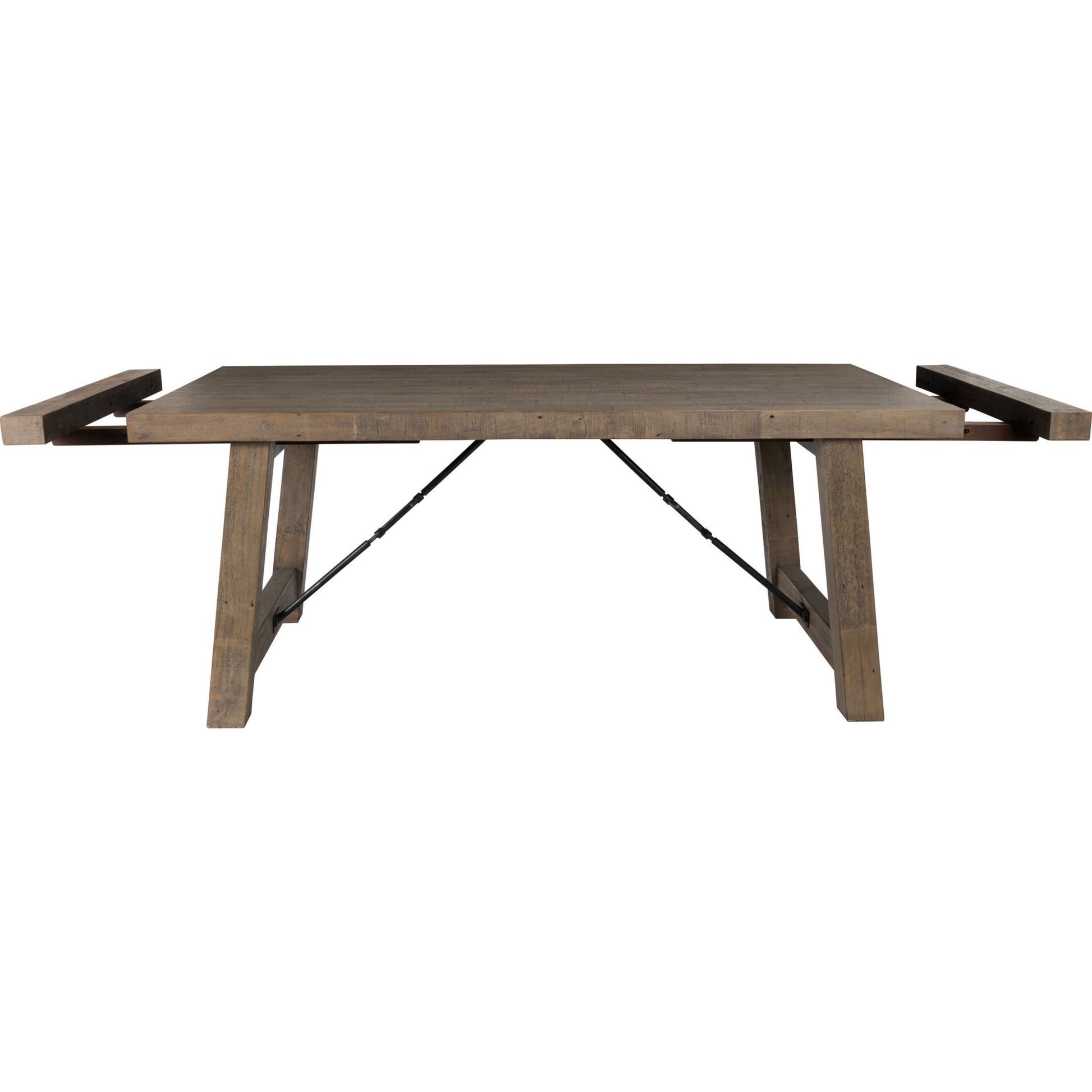 Tuscany Extension Dining Table by Kosas Home in desert gray. Made from reclaimed pine wood in a rustic style.