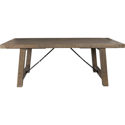 Tuscany Extension Dining Table by Kosas Home in desert gray. Made from reclaimed pine wood in a rustic style.