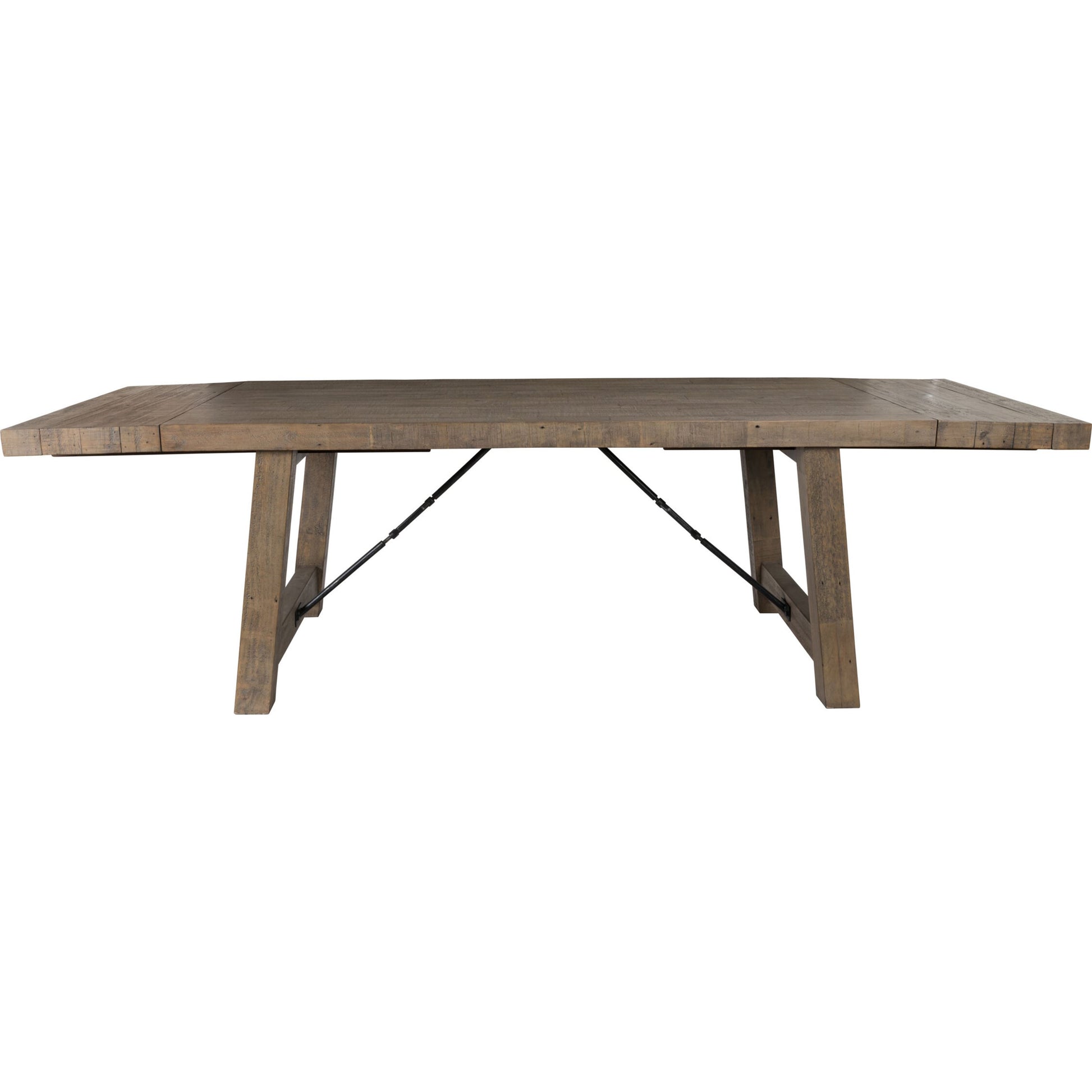 Tuscany Extension Dining Table by Kosas Home in desert gray. Made from reclaimed pine wood in a rustic style.