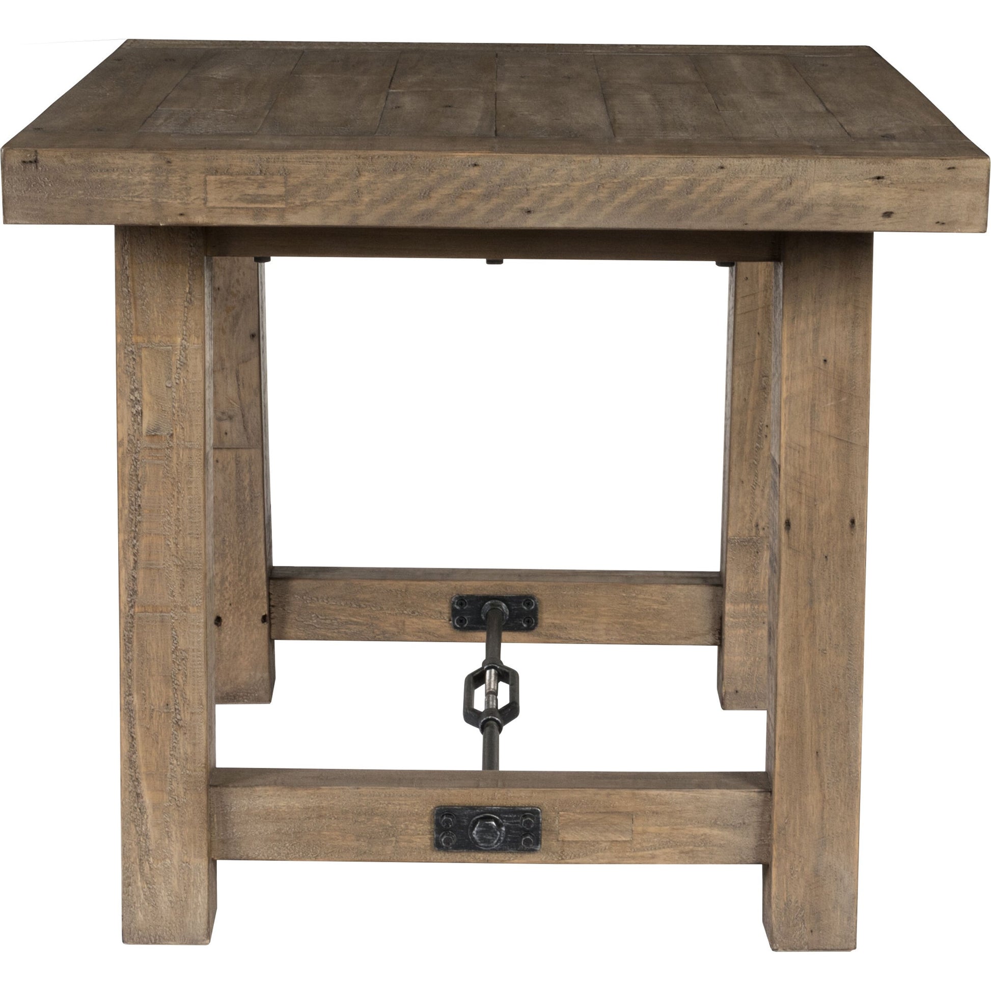 Tuscany End Table by Kosas Home in weathered gray. Made from reclaimed pine wood in a rustic style.