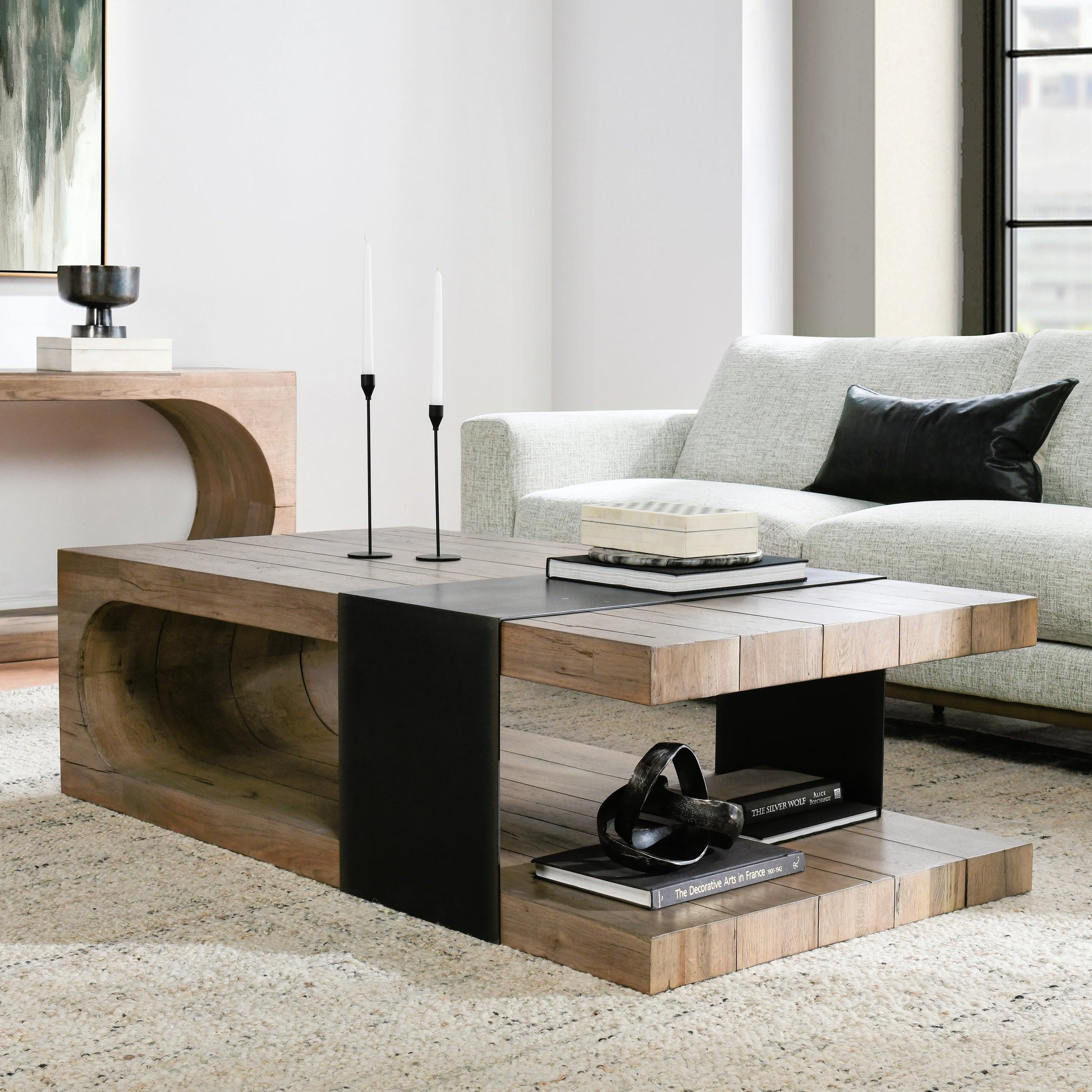 Danica Coffee Table by Classic Home. Made from reclaimed oak, metal in a modern style.