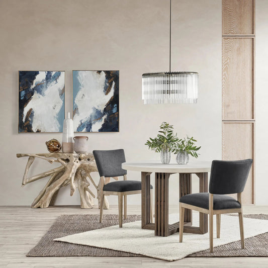 Aspen 47" Solid Wood Pine Dining Table by Classic Home in antique white. Made from concrete laminate, reclaimed pine in a modern style.