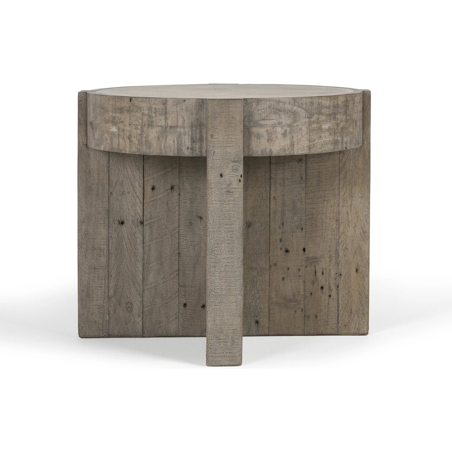 002 SI-2160262 | Additional Silo | Sonoma Round Reclaimed Pine End Table by Classic Home in corsican grey & antique white top. Made from reclaimed pine, concrete laminate top in a modern style.