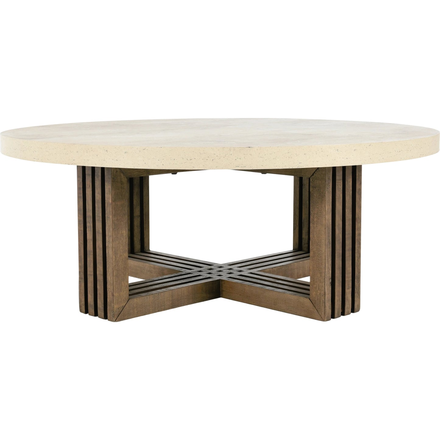 002 SI-2162577 | Additional Silo | Aspen Round Coffee Table by Classic Home in antique white, weathered grey. Made from concrete laminate, reclaimed pine in a modern style.