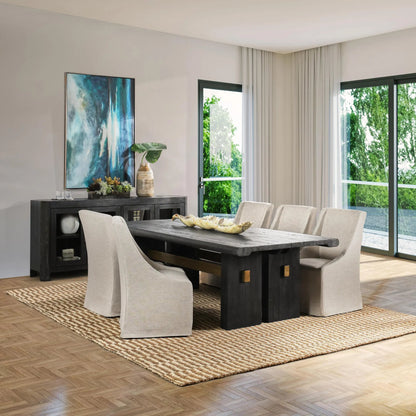 Larson Dining Table by Classic Home in black, classic brass. Made from pine wood in a modern style.