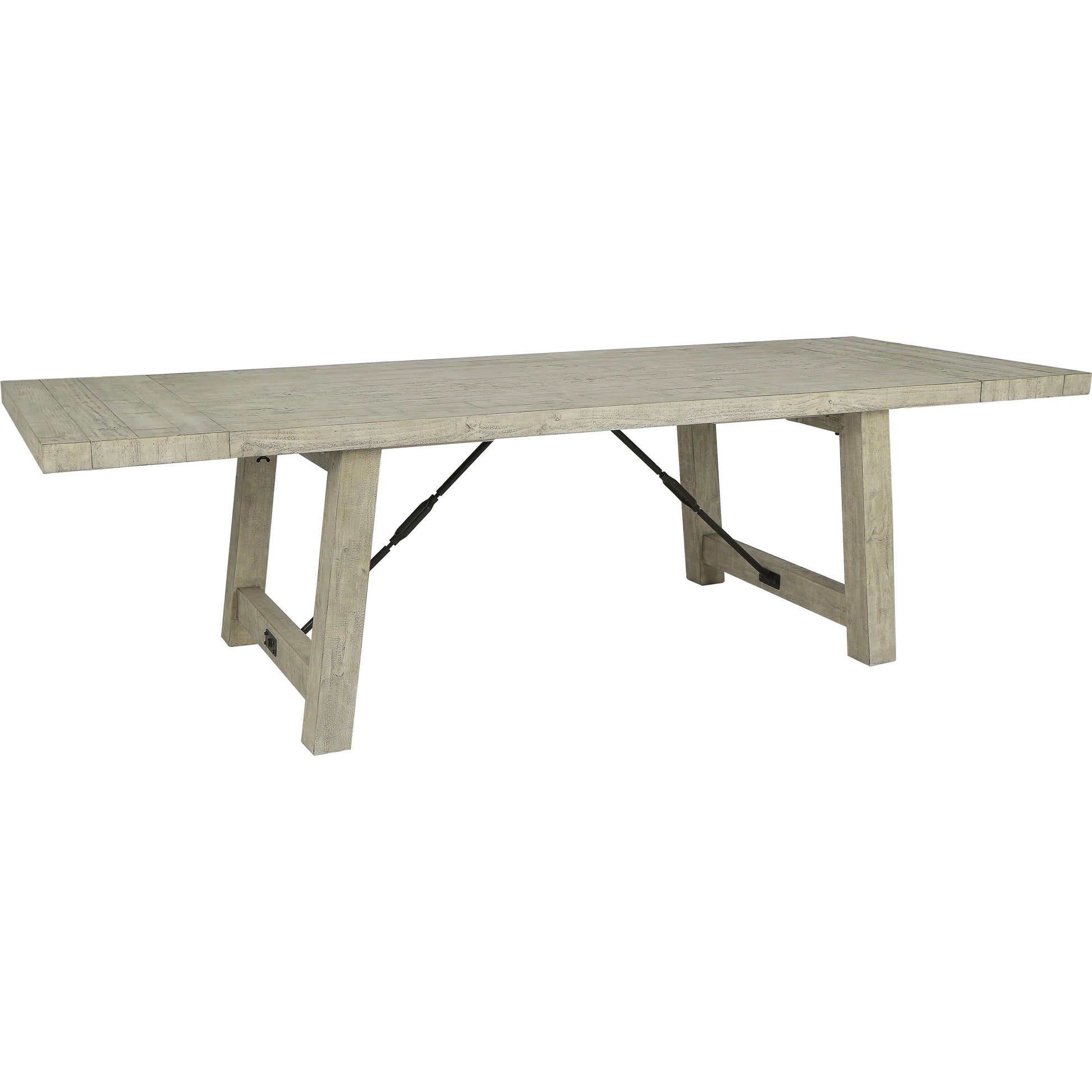 Tuscany Reclaimed Pine 106” Extension Dining Table by Kosas Home in beige. Made from reclaimed pine wood in a transitional style.
