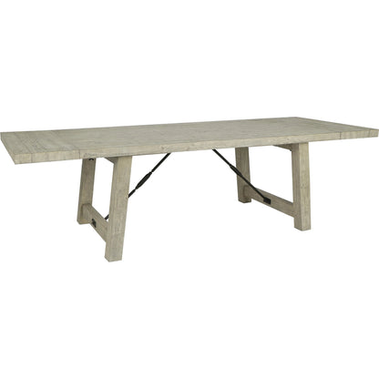 Tuscany Reclaimed Pine 106” Extension Dining Table by Kosas Home in beige. Made from reclaimed pine wood in a transitional style.