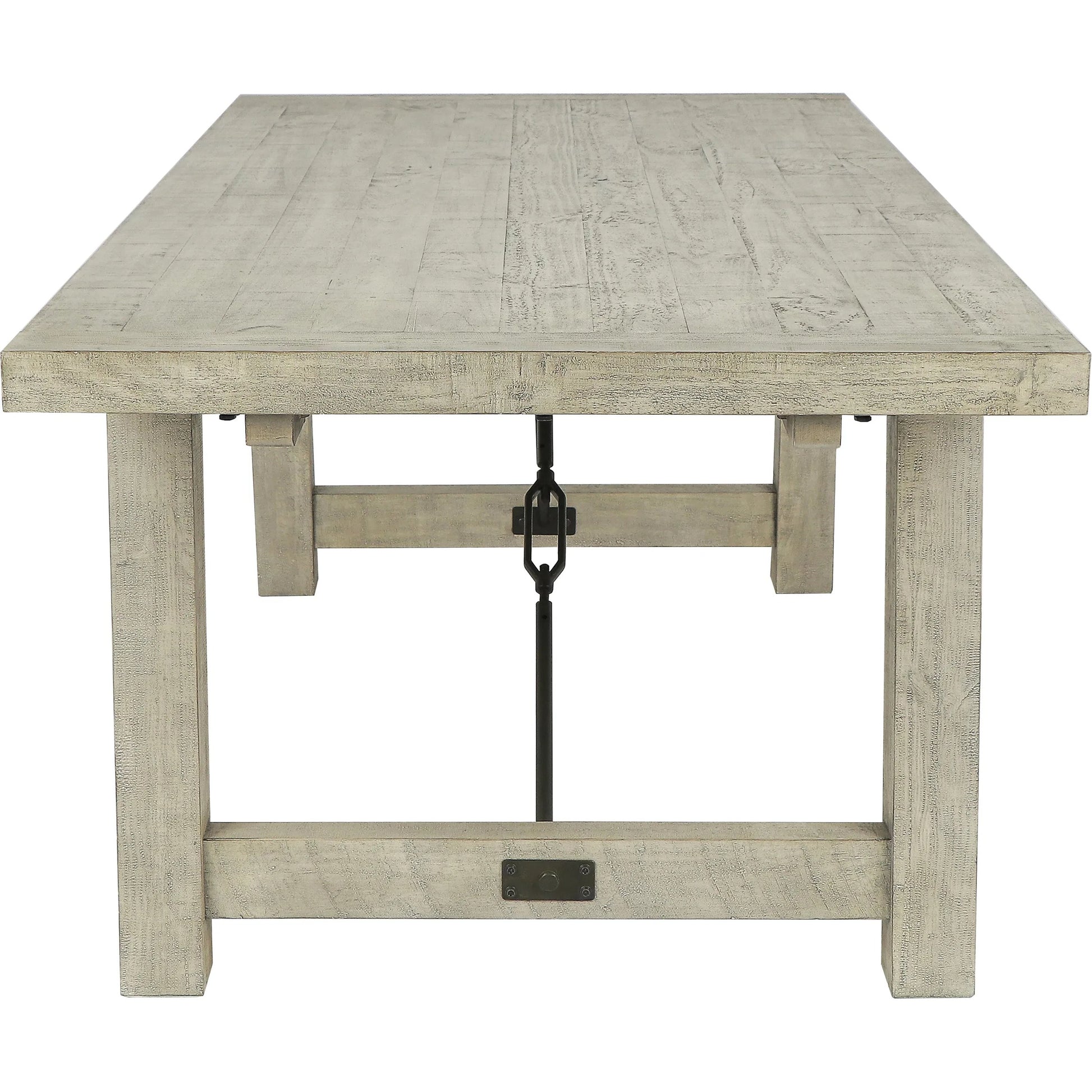 Tuscany Reclaimed Pine 106” Extension Dining Table by Kosas Home in beige. Made from reclaimed pine wood in a transitional style.