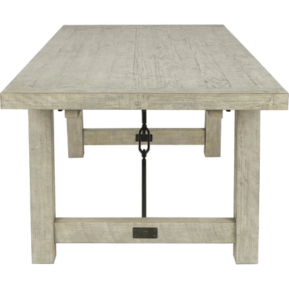 Tuscany Reclaimed Pine 106” Extension Dining Table by Kosas Home in beige. Made from reclaimed pine wood in a transitional style.