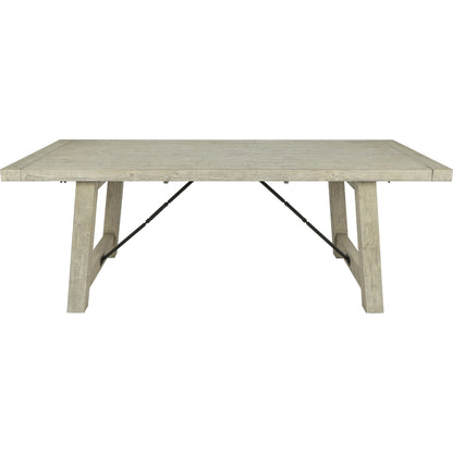 Tuscany Reclaimed Pine 106” Extension Dining Table by Kosas Home in beige. Made from reclaimed pine wood in a transitional style.