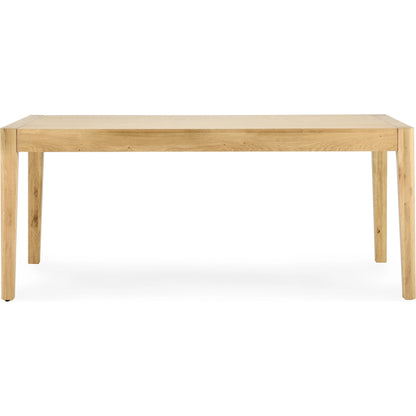 Beechgrove Dining Table by Kosas Home in natural brown. Made from oak wood in a modern style.