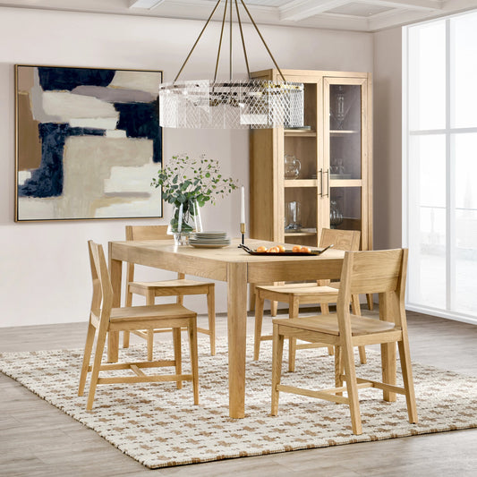 Beechgrove Dining Table by Kosas Home in natural brown. Made from oak wood in a modern style.