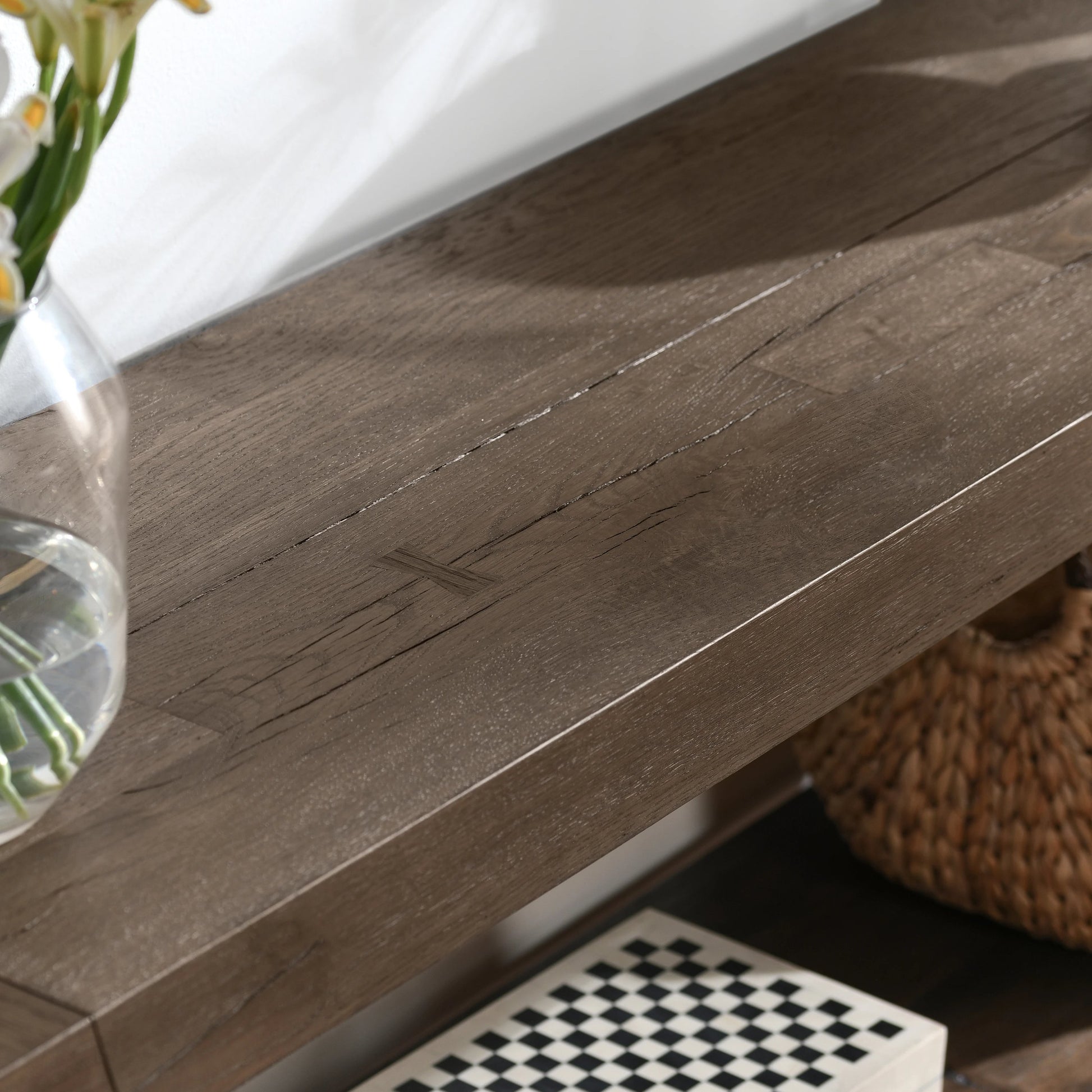 Troy Oak Console Table by Classic Home in brown. Made from oak wood in a modern style.