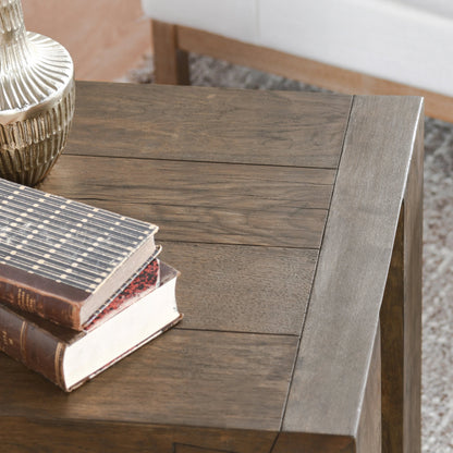 Troy Oak End Table by Classic Home in brown. Made from oak wood in a modern style.