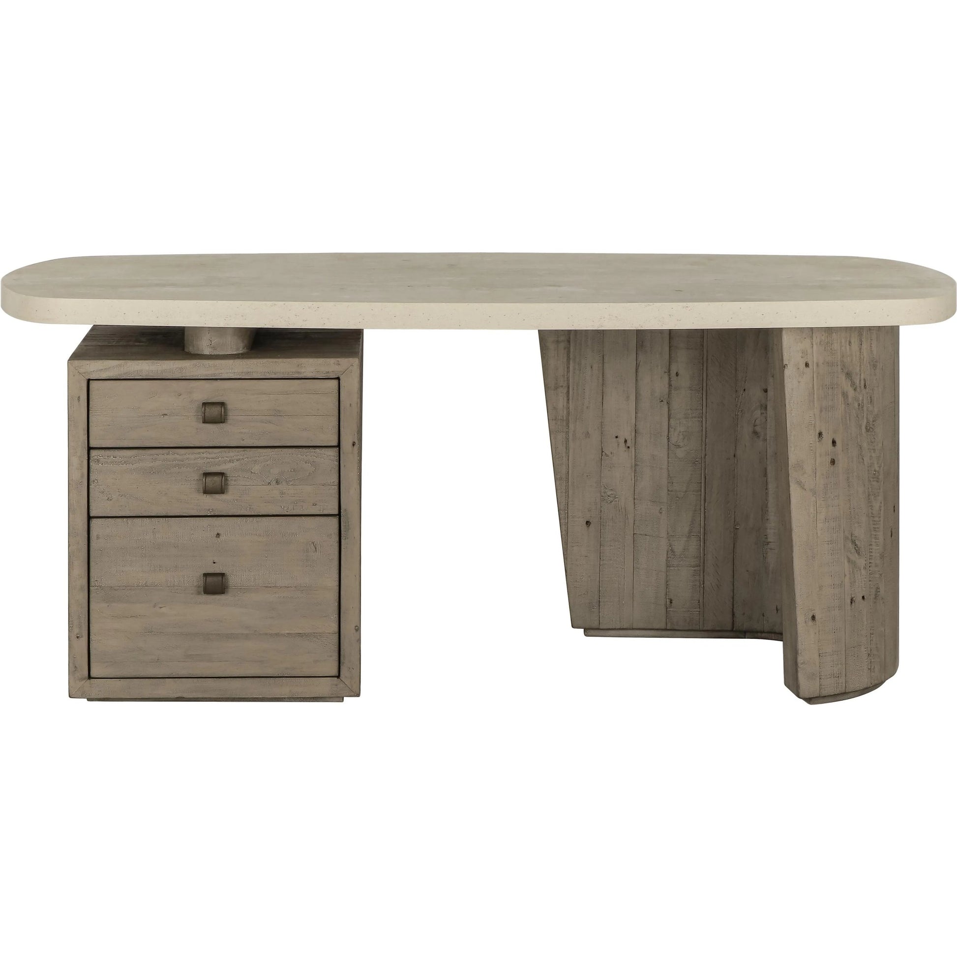 Angus Reclaimed Wood Writing Desk by Classic Home in gray. Made from concrete laminate in a unique style.