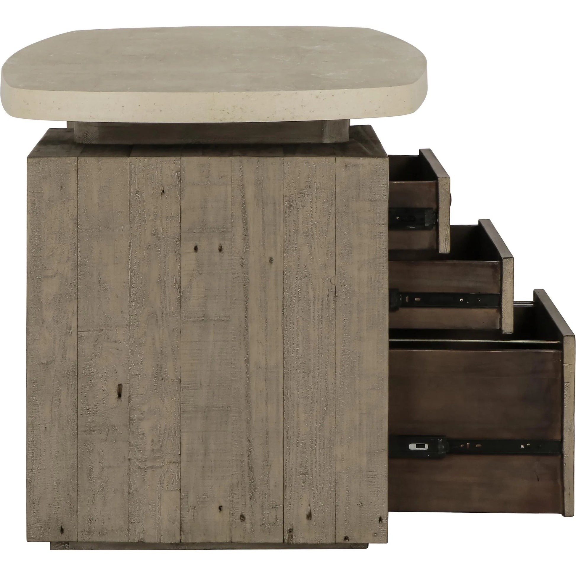 Angus Reclaimed Wood Writing Desk by Classic Home in gray. Made from concrete laminate in a unique style.