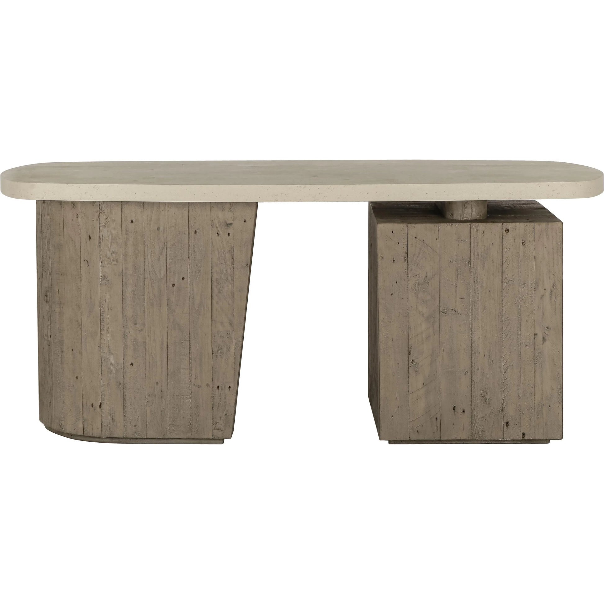 Angus Reclaimed Wood Writing Desk by Classic Home in gray. Made from concrete laminate in a unique style.