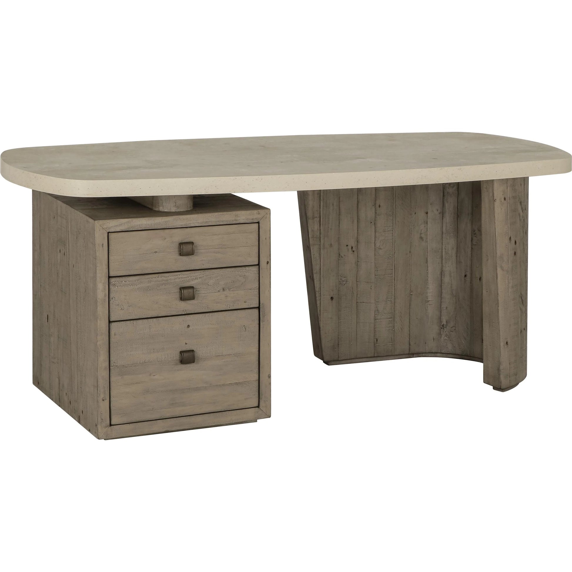 Angus Reclaimed Wood Writing Desk by Classic Home in gray. Made from concrete laminate in a unique style.