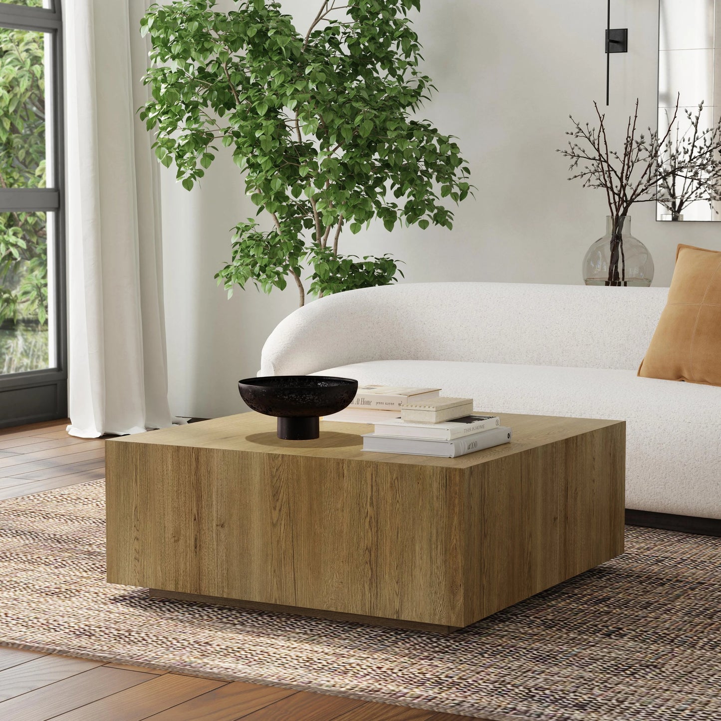 013 SI-2160275 | Lifestyle | Layne Square Coffee Table by Classic Home. Made from oak veneer in a modern style.