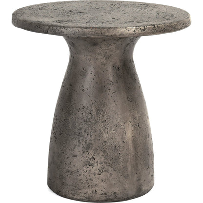 Collins Round Outdoor Accent Table by Classic Home. Made from concrete in a modern style.