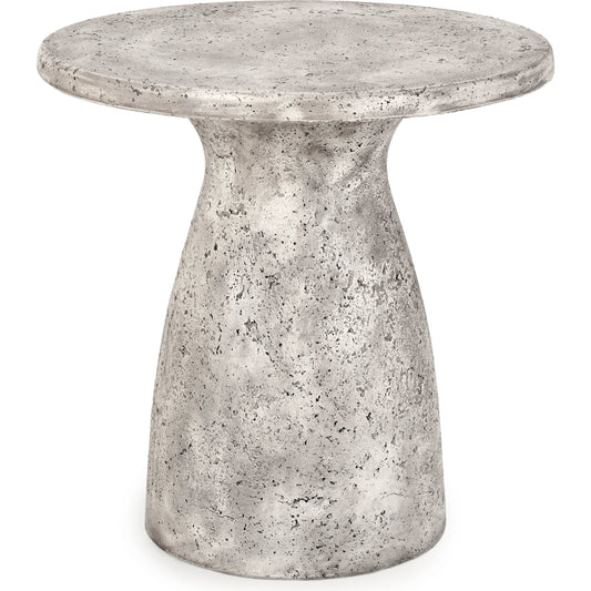 Collins Round Outdoor Accent Table by Classic Home. Made from concrete in a modern style.