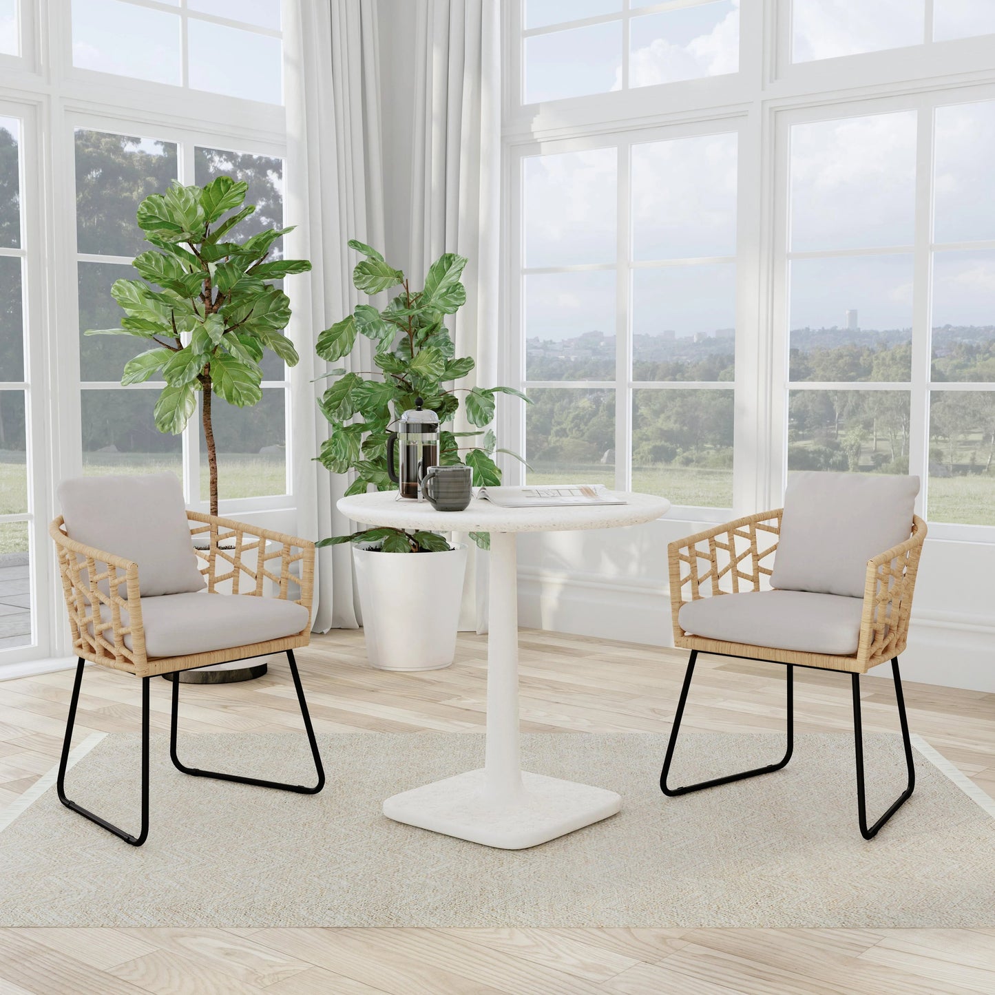 006 SI-2162583 | Lifestyle | Paulina Concrete Outdoor Bistro Table by Classic Home in white. Made from glass fiber reinforced concrete in a modern style.