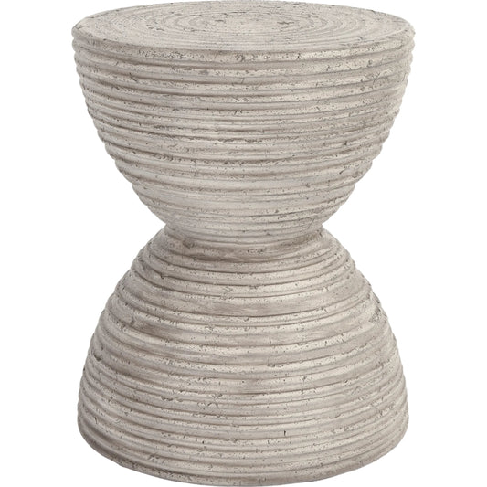 Corey Hourglass Outdoor Accent Table by Classic Home in rough light grey. Made from concrete in a modern style.