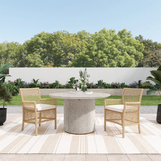 Debbie Concrete Outdoor Round Dining Table by Classic Home in light grey. Made from concrete in a modern style.