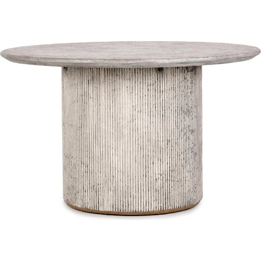 Debbie Concrete Outdoor Round Dining Table by Classic Home in light grey. Made from concrete in a modern style.