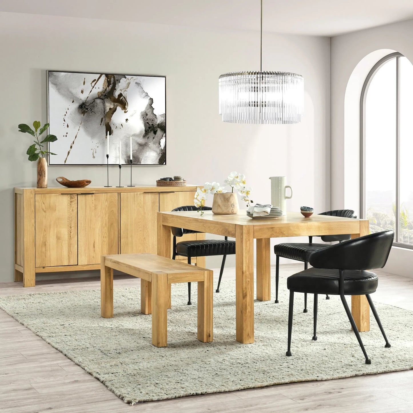 006 SI-2453392 | Lifestyle | Parsons Dining Table by Kosas Home in matte natural brown. Made from oak in a transitional style.
