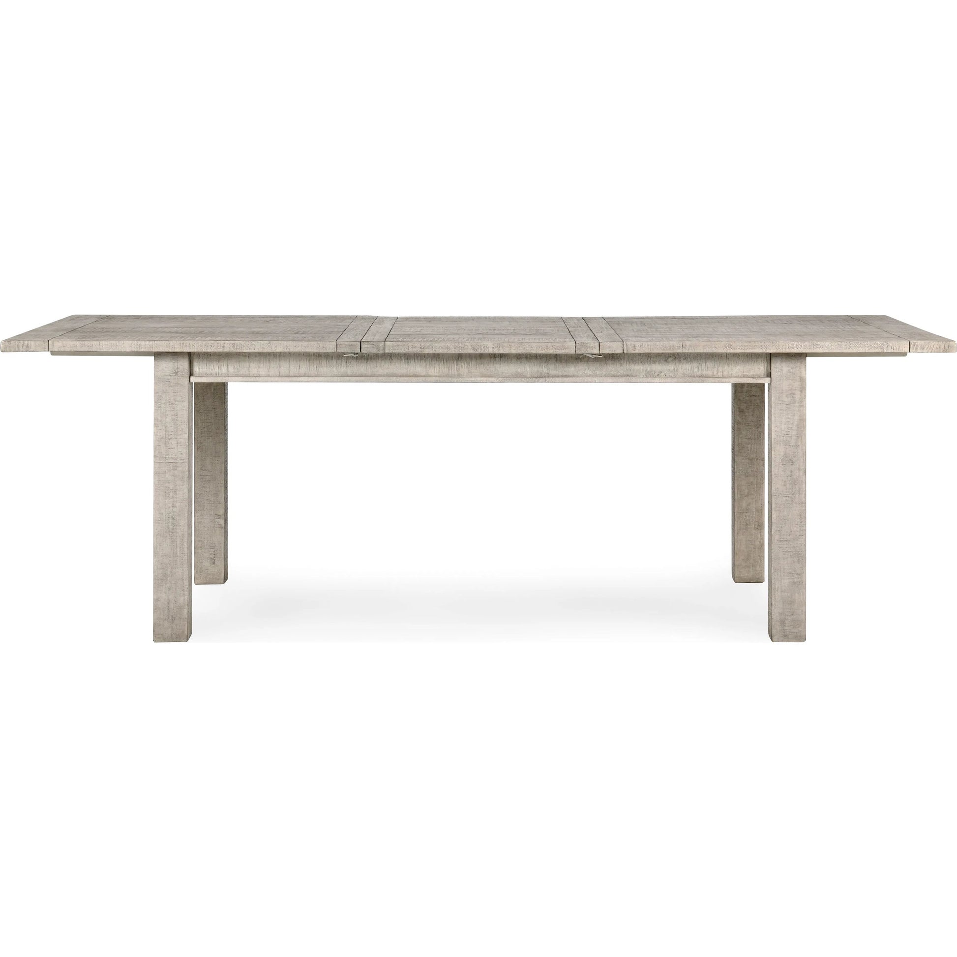 Driftwood Reclaimed Pine Extension Dining Table by Kosas Home in antique ivory and beige. Made from reclaimed pine wood in a transitional style.