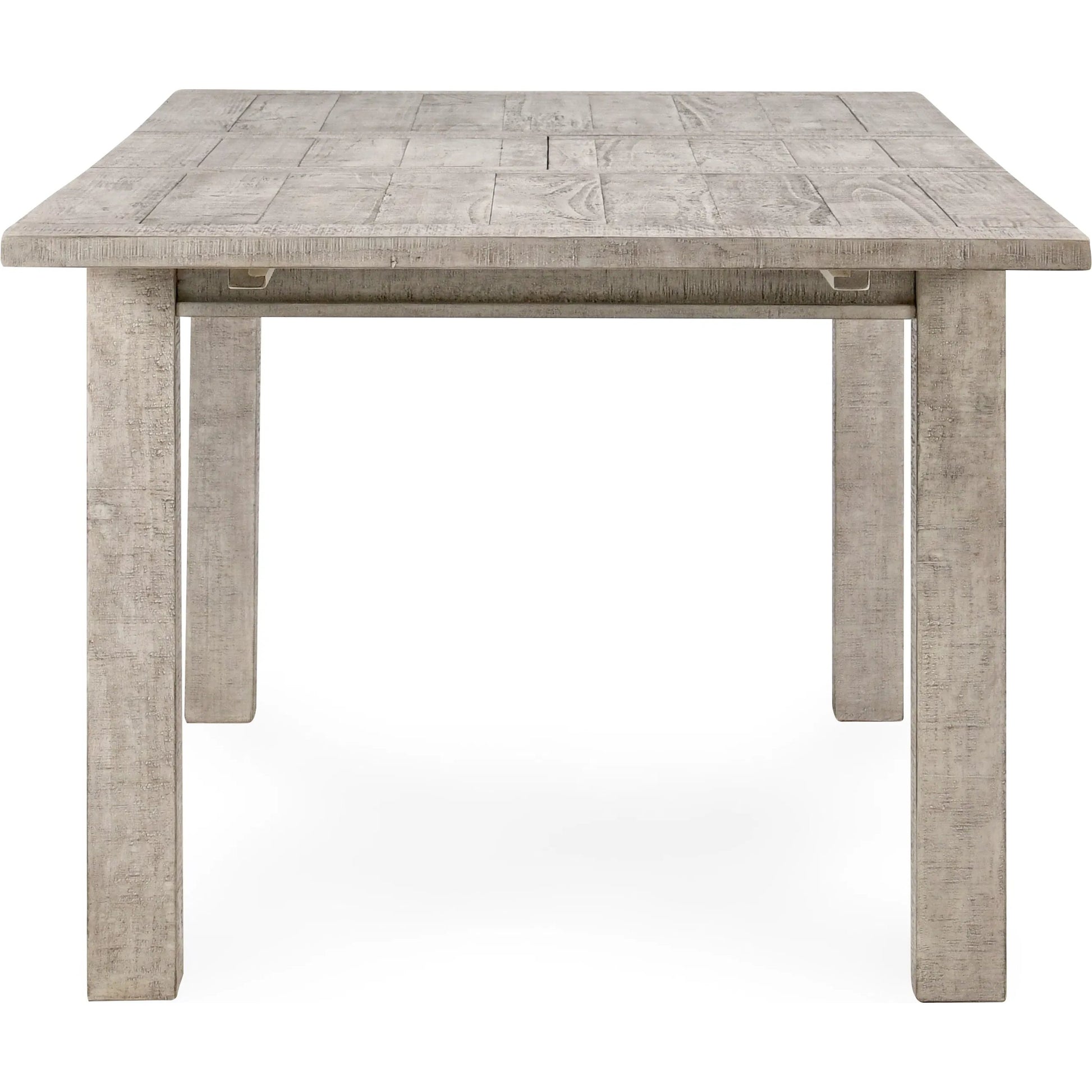 Driftwood Reclaimed Pine Extension Dining Table by Kosas Home in antique ivory and beige. Made from reclaimed pine wood in a transitional style.