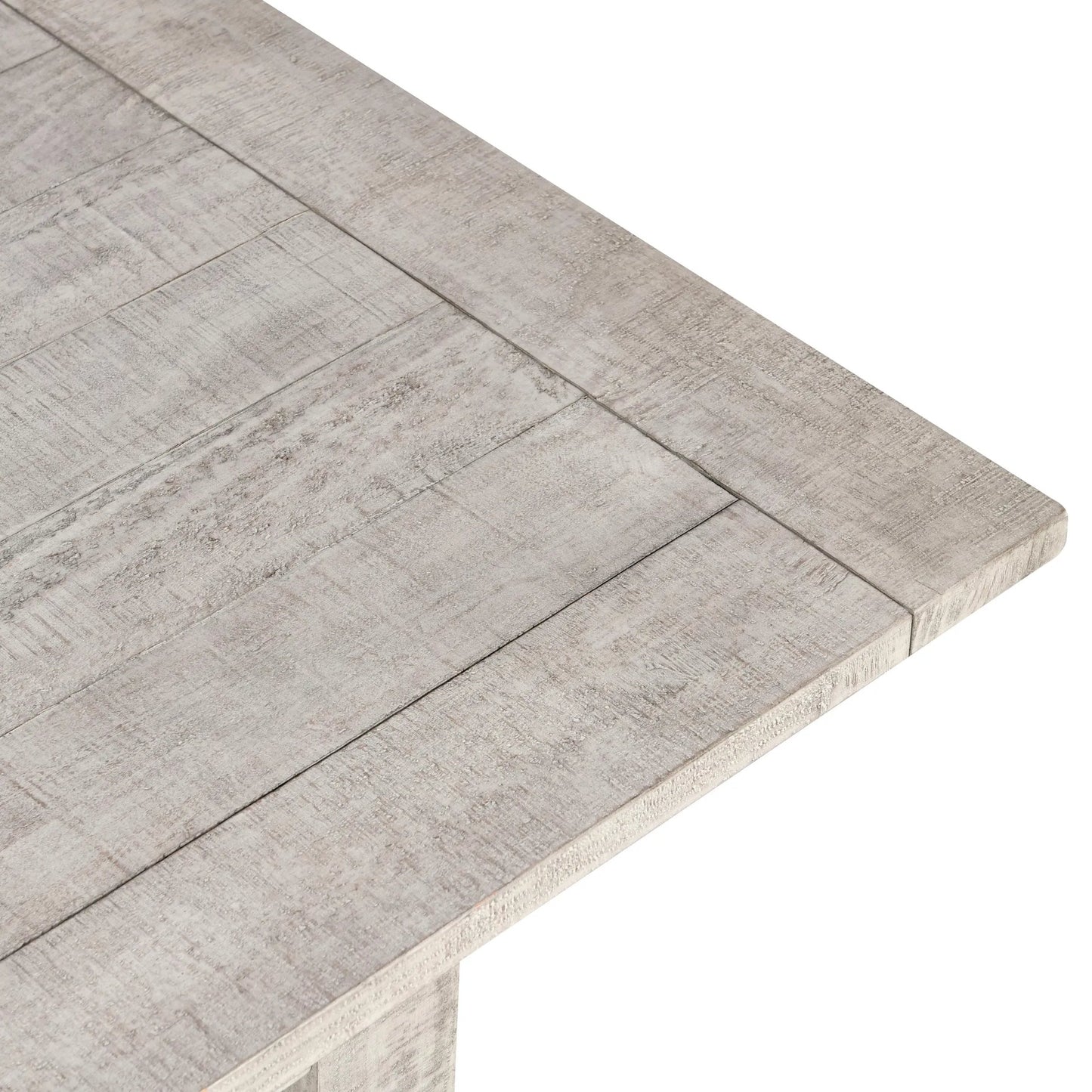 005 SI-2453393 | Closeup | Driftwood Reclaimed Pine Extension Dining Table by Kosas Home in antique ivory and beige. Made from reclaimed pine wood in a transitional style.