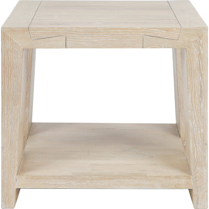Troy Reclaimed Oak 24" End Table by Classic Home in tan. Made from cracked oak in a modern style.